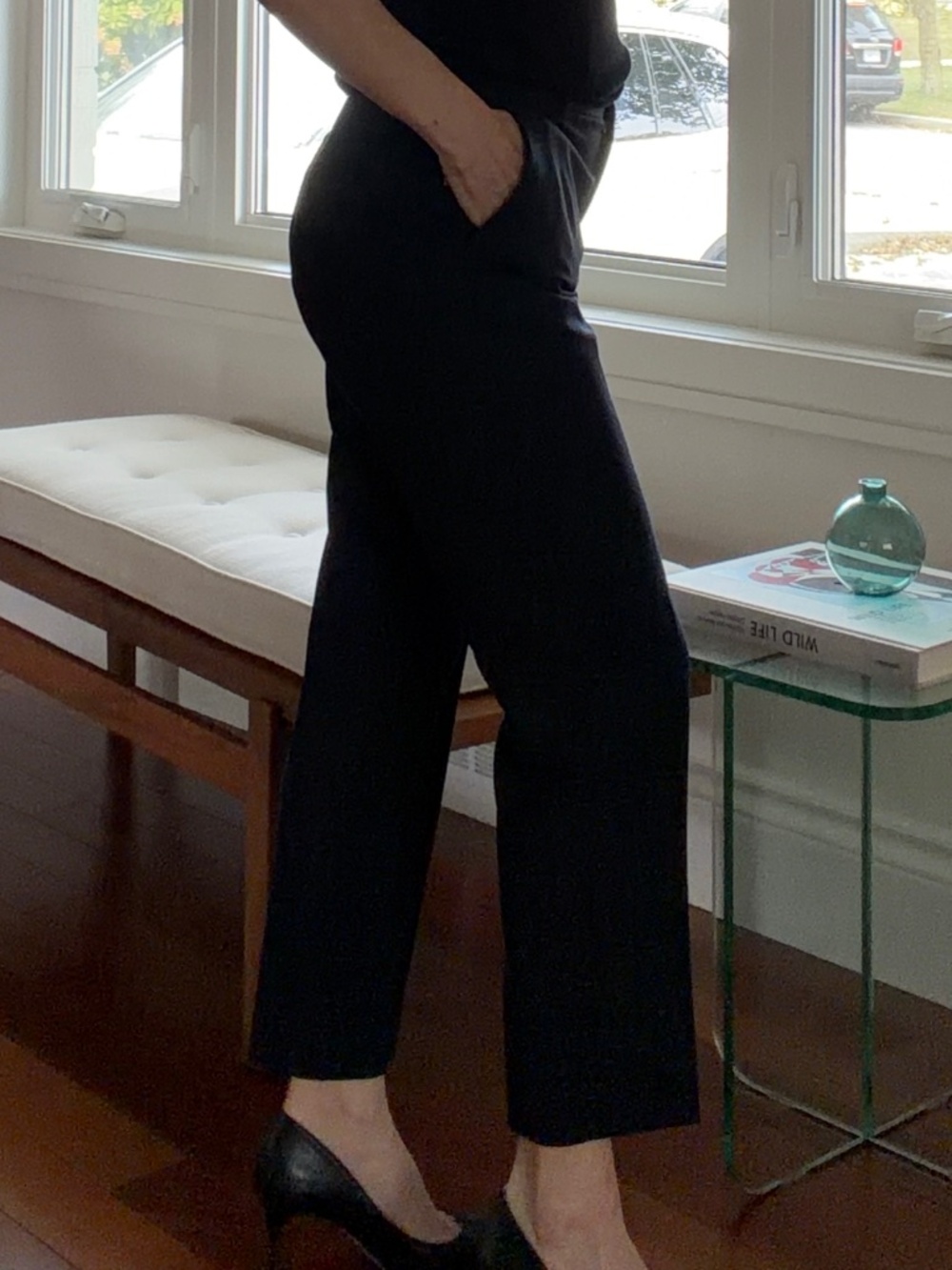 Club Monaco Navy Wool Blend Cropped Straight Leg Trousers Size 2